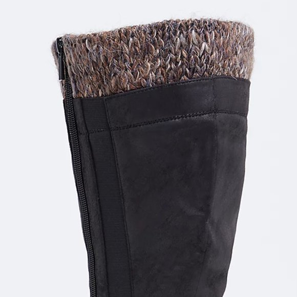 Torrid-Boots 7 Wide Knee High Black Sweater Trim Faux Leather Zip Strappy Buckle - Picture 2 of 5